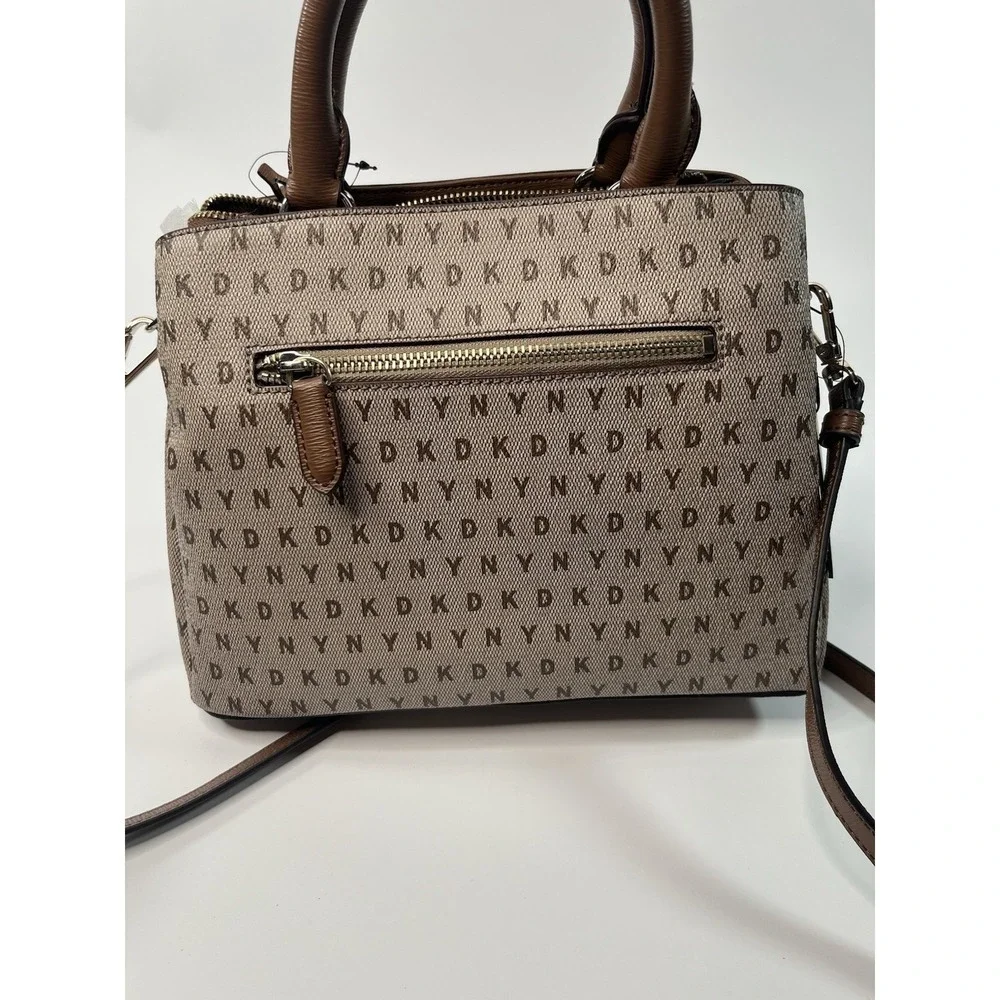DKNY Bryant Dome Logo MD Round Satchel Bag Tan Brown